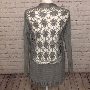 Gray Cardigan Sweater with Crochet back, sz Small